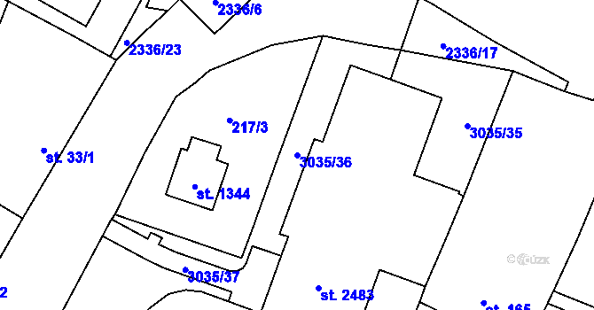 Parcela st. 3035/36 v KÚ Kateřinky u Opavy, Katastrální mapa