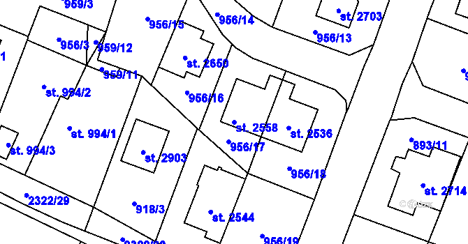 Parcela st. 2558 v KÚ Kateřinky u Opavy, Katastrální mapa