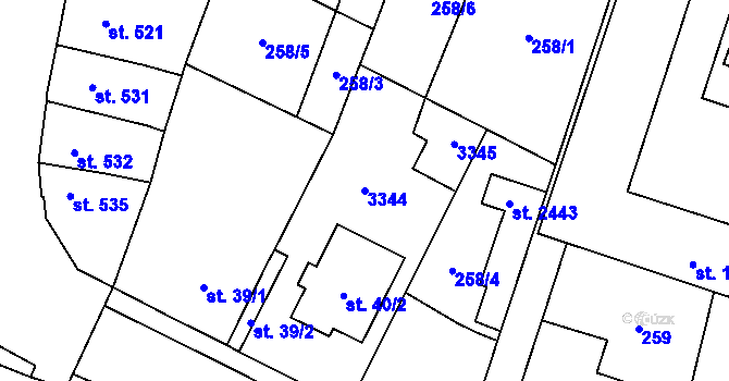 Parcela st. 3344 v KÚ Kateřinky u Opavy, Katastrální mapa