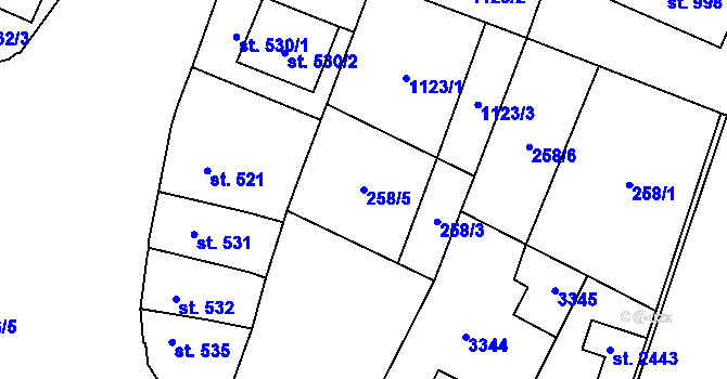 Parcela st. 258/5 v KÚ Kateřinky u Opavy, Katastrální mapa