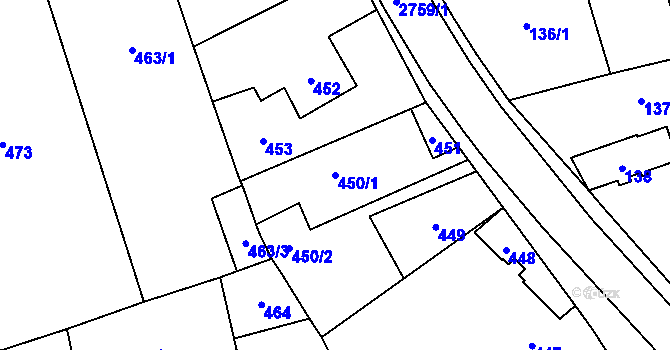 Parcela st. 450/1 v KÚ Kylešovice, Katastrální mapa