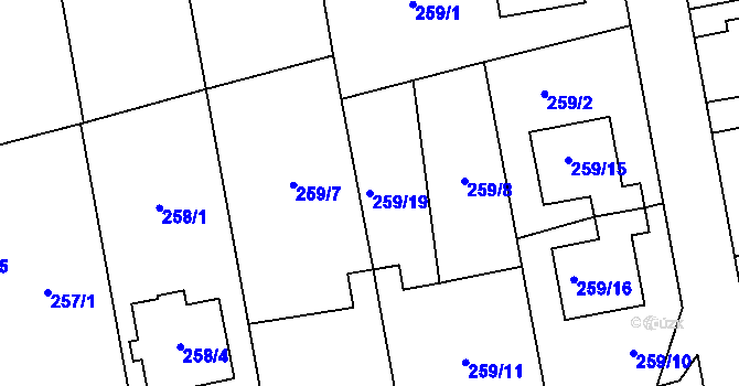 Parcela st. 259/19 v KÚ Kylešovice, Katastrální mapa