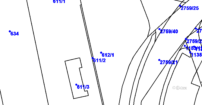 Parcela st. 612/1 v KÚ Kylešovice, Katastrální mapa