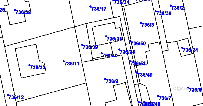 Parcela st. 736/40 v KÚ Kylešovice, Katastrální mapa