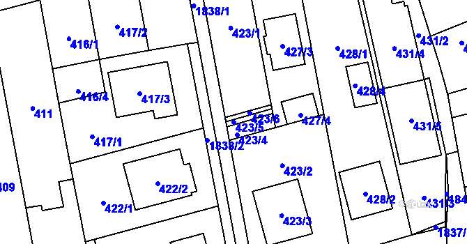 Parcela st. 423/5 v KÚ Kylešovice, Katastrální mapa