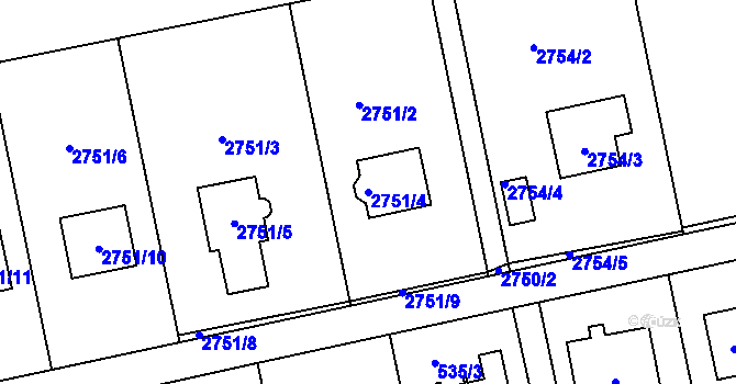 Parcela st. 2751/4 v KÚ Kylešovice, Katastrální mapa