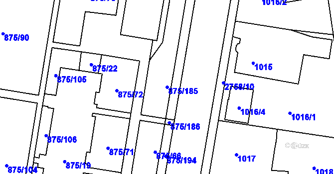 Parcela st. 875/185 v KÚ Kylešovice, Katastrální mapa