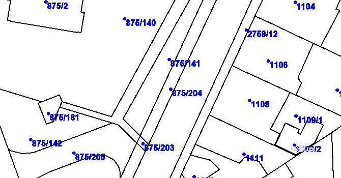 Parcela st. 875/204 v KÚ Kylešovice, Katastrální mapa