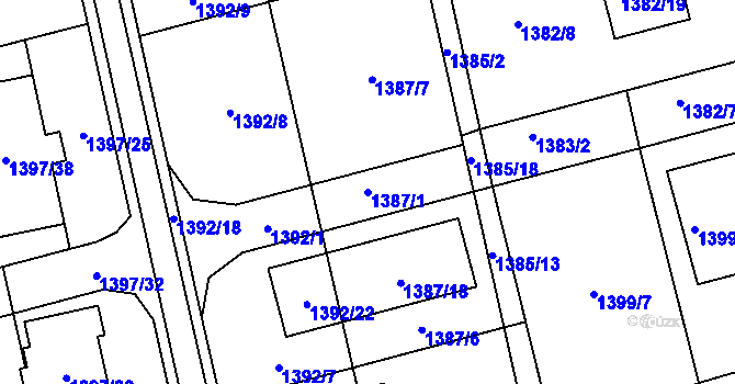 Parcela st. 1387/1 v KÚ Kylešovice, Katastrální mapa