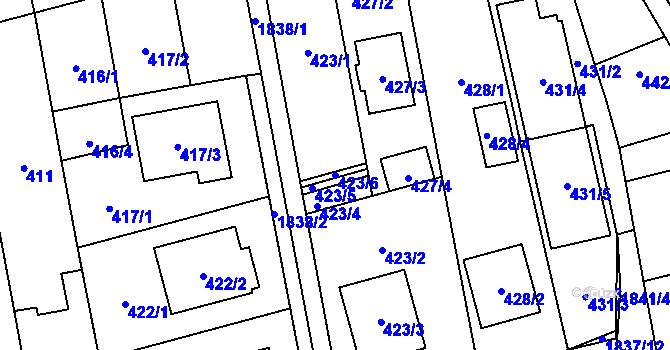 Parcela st. 423/6 v KÚ Kylešovice, Katastrální mapa
