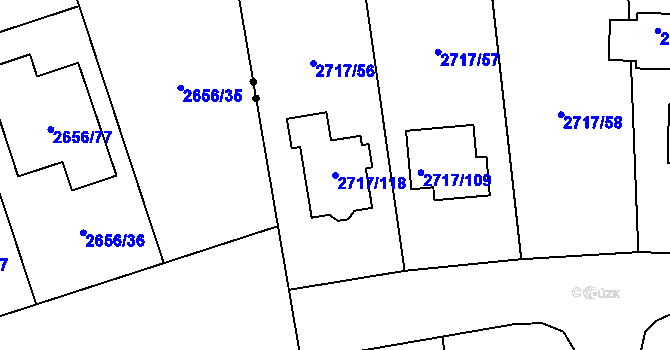 Parcela st. 2717/118 v KÚ Kylešovice, Katastrální mapa
