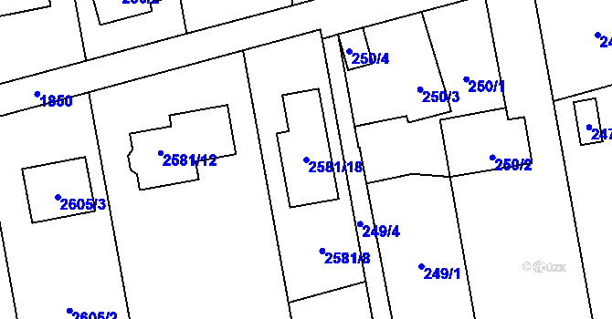 Parcela st. 2581/18 v KÚ Kylešovice, Katastrální mapa