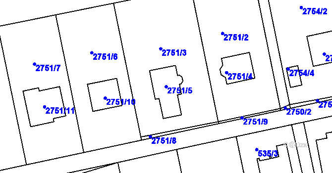 Parcela st. 2751/5 v KÚ Kylešovice, Katastrální mapa