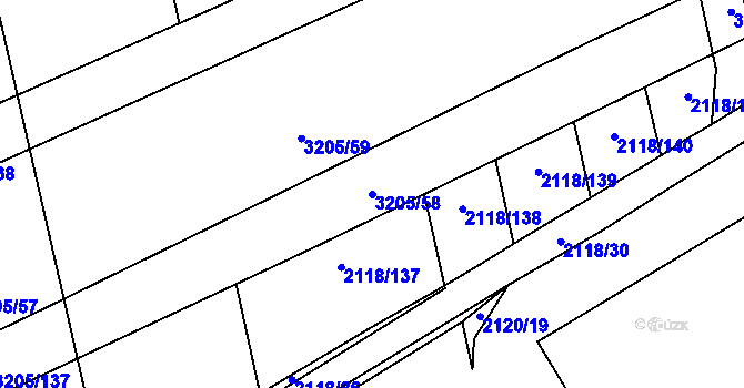 Parcela st. 3205/58 v KÚ Kylešovice, Katastrální mapa