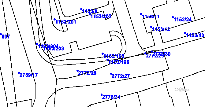 Parcela st. 1153/195 v KÚ Kylešovice, Katastrální mapa