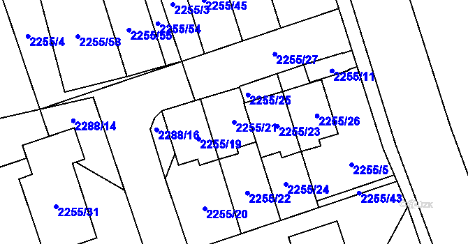 Parcela st. 2255/21 v KÚ Kylešovice, Katastrální mapa