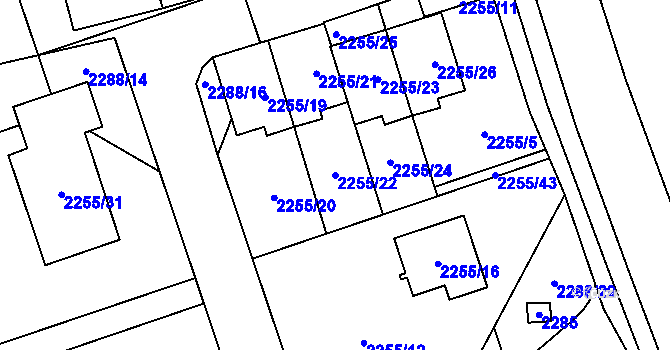 Parcela st. 2255/22 v KÚ Kylešovice, Katastrální mapa