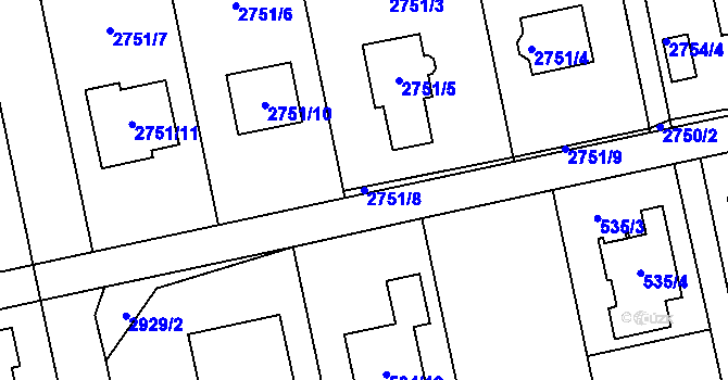 Parcela st. 2751/8 v KÚ Kylešovice, Katastrální mapa