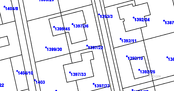 Parcela st. 1397/22 v KÚ Kylešovice, Katastrální mapa