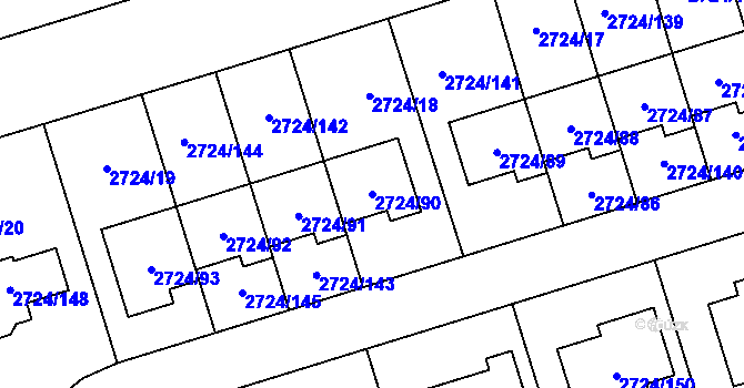 Parcela st. 2724/90 v KÚ Kylešovice, Katastrální mapa