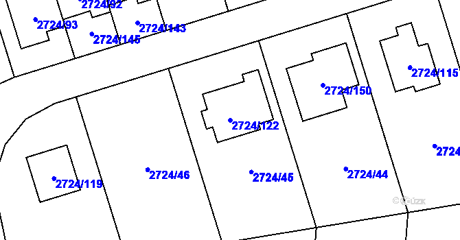Parcela st. 2724/122 v KÚ Kylešovice, Katastrální mapa