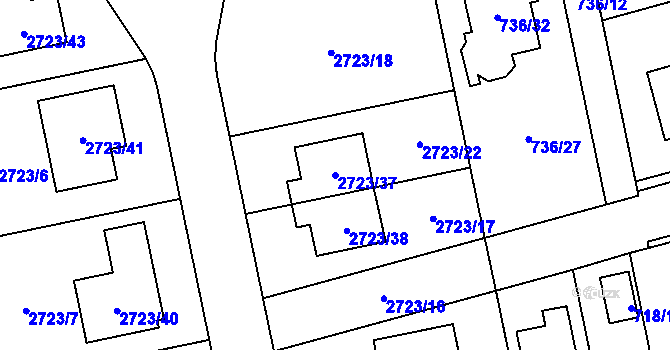 Parcela st. 2723/37 v KÚ Kylešovice, Katastrální mapa