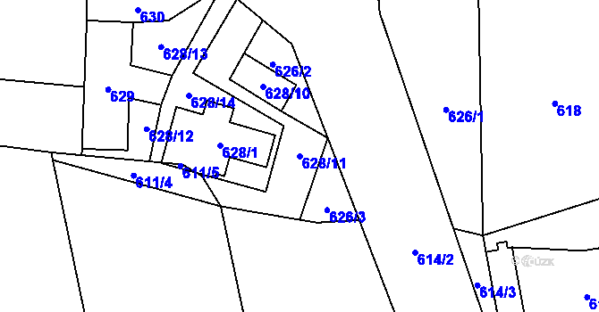 Parcela st. 628/11 v KÚ Kylešovice, Katastrální mapa
