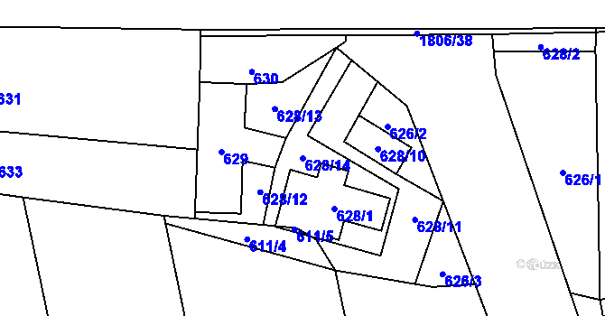 Parcela st. 628/14 v KÚ Kylešovice, Katastrální mapa