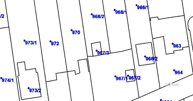 Parcela st. 967/3 v KÚ Kylešovice, Katastrální mapa