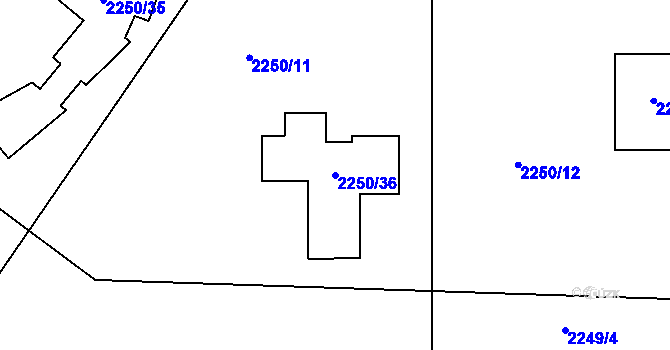 Parcela st. 2250/36 v KÚ Kylešovice, Katastrální mapa