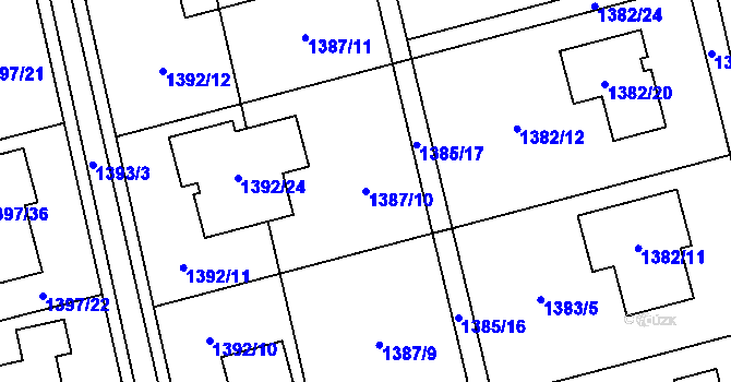 Parcela st. 1387/10 v KÚ Kylešovice, Katastrální mapa