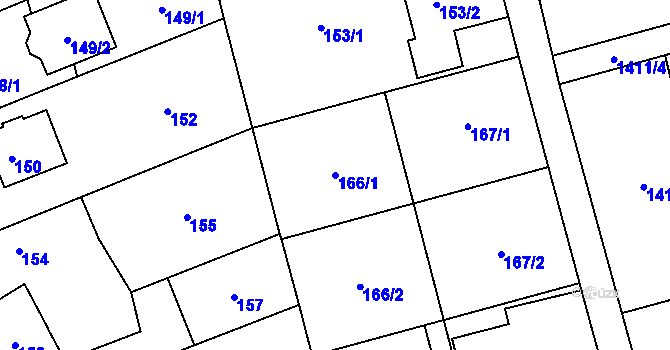 Parcela st. 166/1 v KÚ Kylešovice, Katastrální mapa