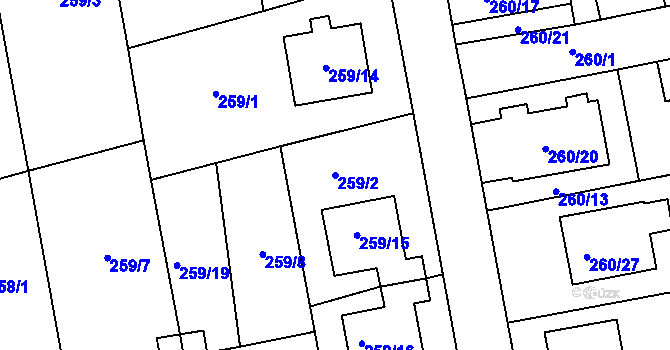 Parcela st. 259/2 v KÚ Kylešovice, Katastrální mapa