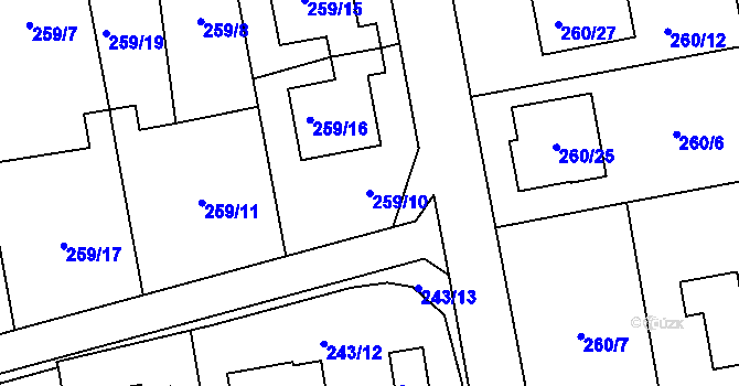 Parcela st. 259/10 v KÚ Kylešovice, Katastrální mapa