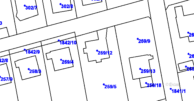 Parcela st. 259/12 v KÚ Kylešovice, Katastrální mapa