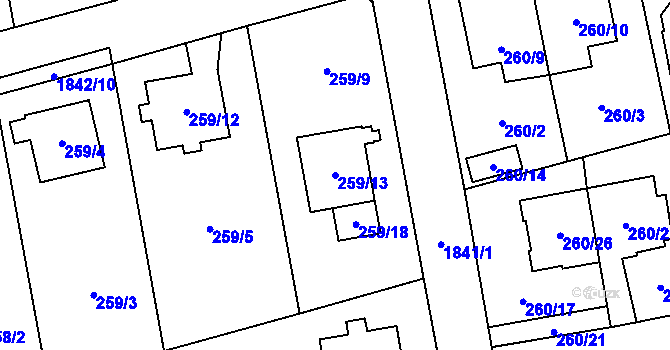 Parcela st. 259/13 v KÚ Kylešovice, Katastrální mapa