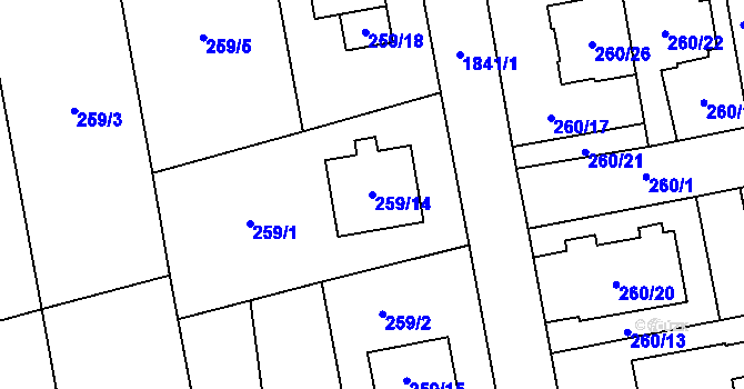 Parcela st. 259/14 v KÚ Kylešovice, Katastrální mapa