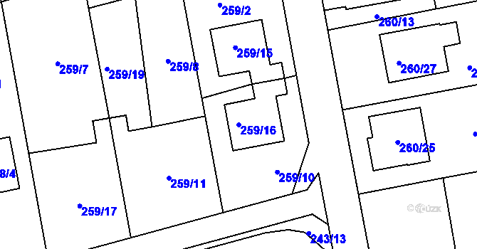 Parcela st. 259/16 v KÚ Kylešovice, Katastrální mapa