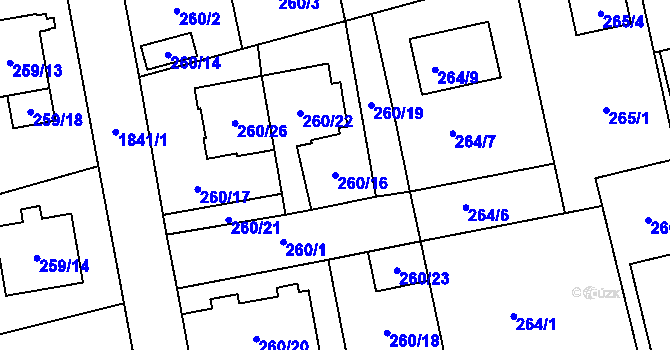 Parcela st. 260/16 v KÚ Kylešovice, Katastrální mapa
