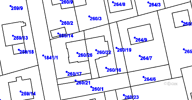 Parcela st. 260/22 v KÚ Kylešovice, Katastrální mapa