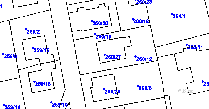Parcela st. 260/27 v KÚ Kylešovice, Katastrální mapa