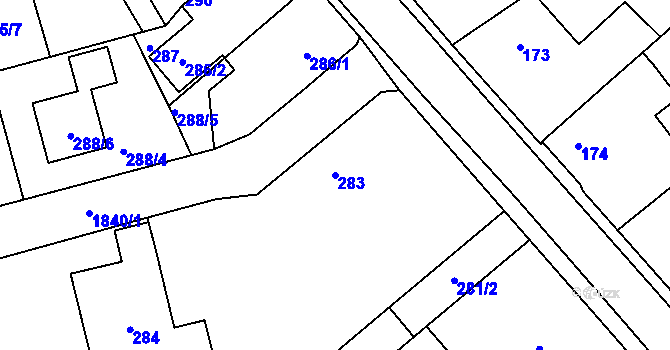 Parcela st. 283 v KÚ Kylešovice, Katastrální mapa