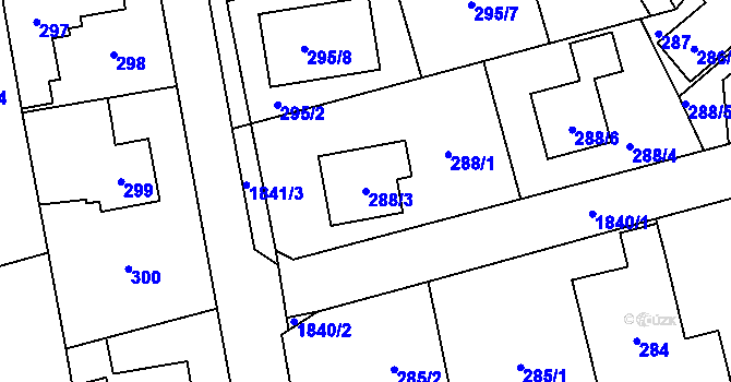 Parcela st. 288/3 v KÚ Kylešovice, Katastrální mapa