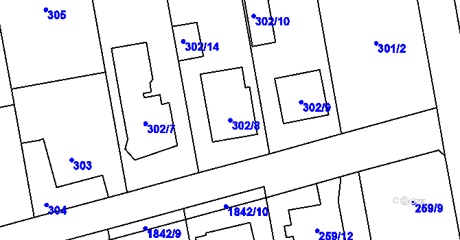 Parcela st. 302/8 v KÚ Kylešovice, Katastrální mapa