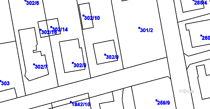 Parcela st. 302/9 v KÚ Kylešovice, Katastrální mapa