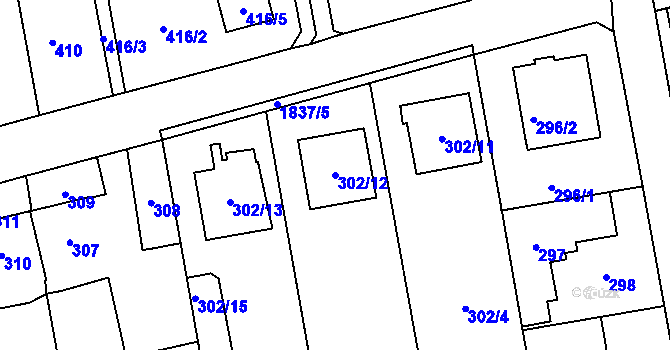 Parcela st. 302/12 v KÚ Kylešovice, Katastrální mapa