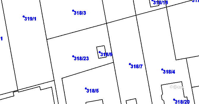 Parcela st. 318/9 v KÚ Kylešovice, Katastrální mapa