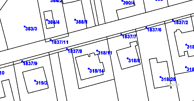 Parcela st. 318/11 v KÚ Kylešovice, Katastrální mapa