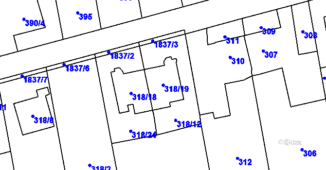 Parcela st. 318/19 v KÚ Kylešovice, Katastrální mapa