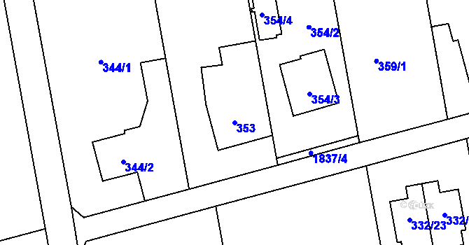 Parcela st. 353 v KÚ Kylešovice, Katastrální mapa